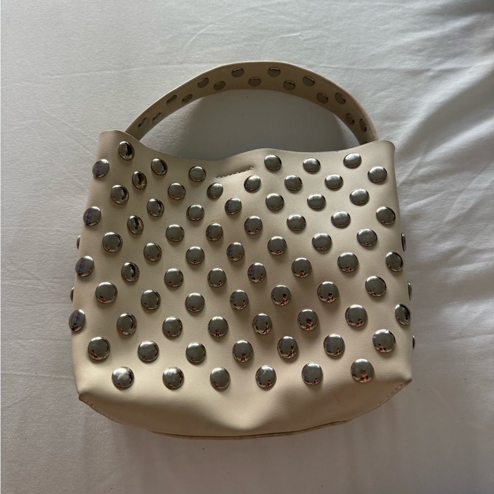 Chic Cream Studded Shoulder Bag